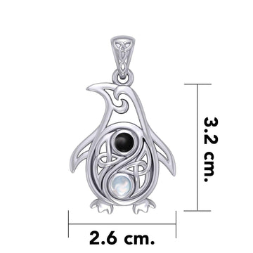 Celtic Yin Yang Spirit of The Antarctic Penguin Silver Pendant with Gem TPD6014 - Jewelry